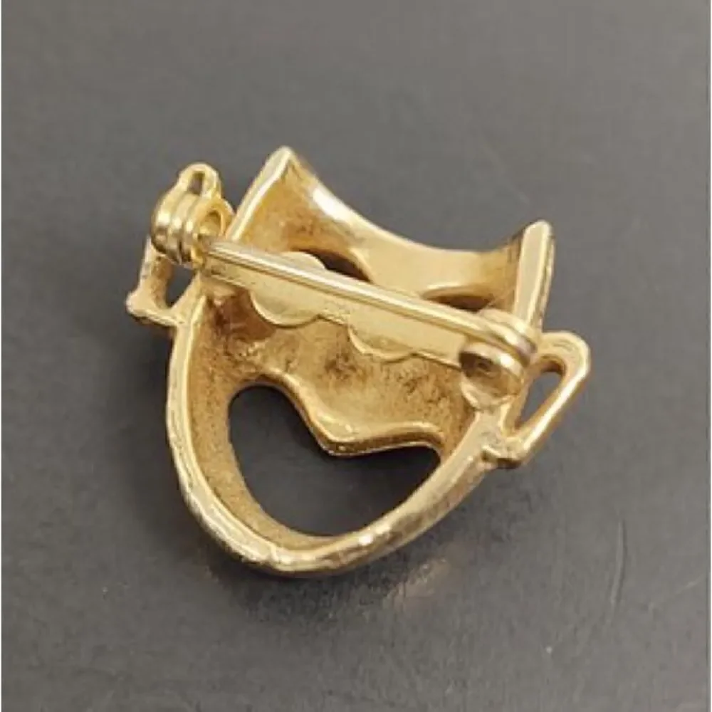 Vintage Gold tone Metal Brooch/Pin Drama Theatre Mask. Unisex.